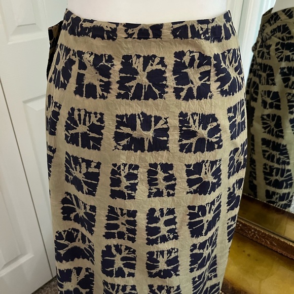 Ulla Johnson Navy & Green Ember Wrap-Effect Tie-Dyed Cotton-Voile Midi Skirt Sz6 - Picture 7 of 8